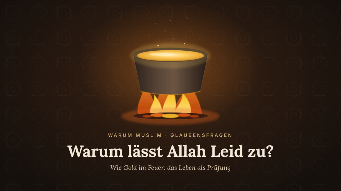 Schmelztiegel mit glühendem Gold über einem Feuer – Sinnbild für das Leben als Prüfung im Islam